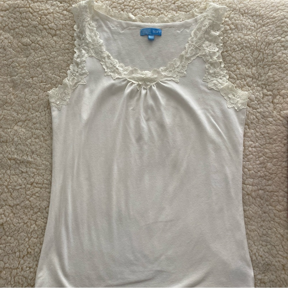 Denver Hayes Soft White Tank Top Lace Cotton Stretch Size Medium Preloved.